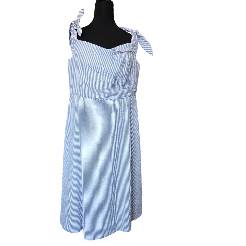 J.Crew NWT Blue White Striped Seersucker Tie Shoulder Dress G4672 14T $158.00